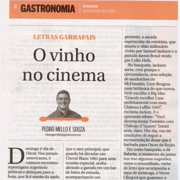 T - Deu - Coluna LETRAS GARRAFAIS 2016-02-26 - O vinho no cinema, Oscar DET